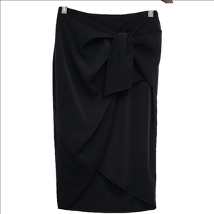 DYNAMITE Black bow wrap draped high waist midi skirt